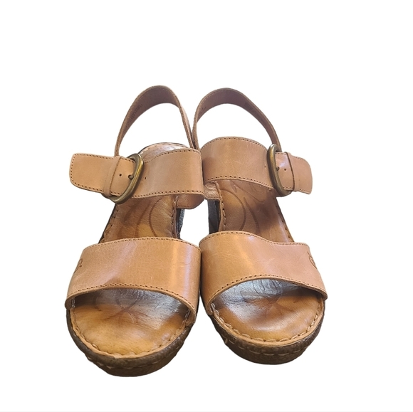 Born Boulder Leather Cork Wedge Sandal Tan Size 9 women's Shoe - Picture 2 of 11